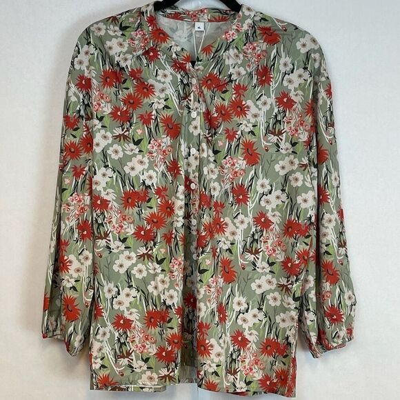 NWT Women's Blouse Women's Size XL Multicolor Button Front Long Sleeve Floral - Picture 1 of 12